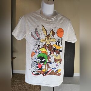 Space Jam Looney Tunes Shirt size small Mens White Taz Bugs Bunny Front And Back